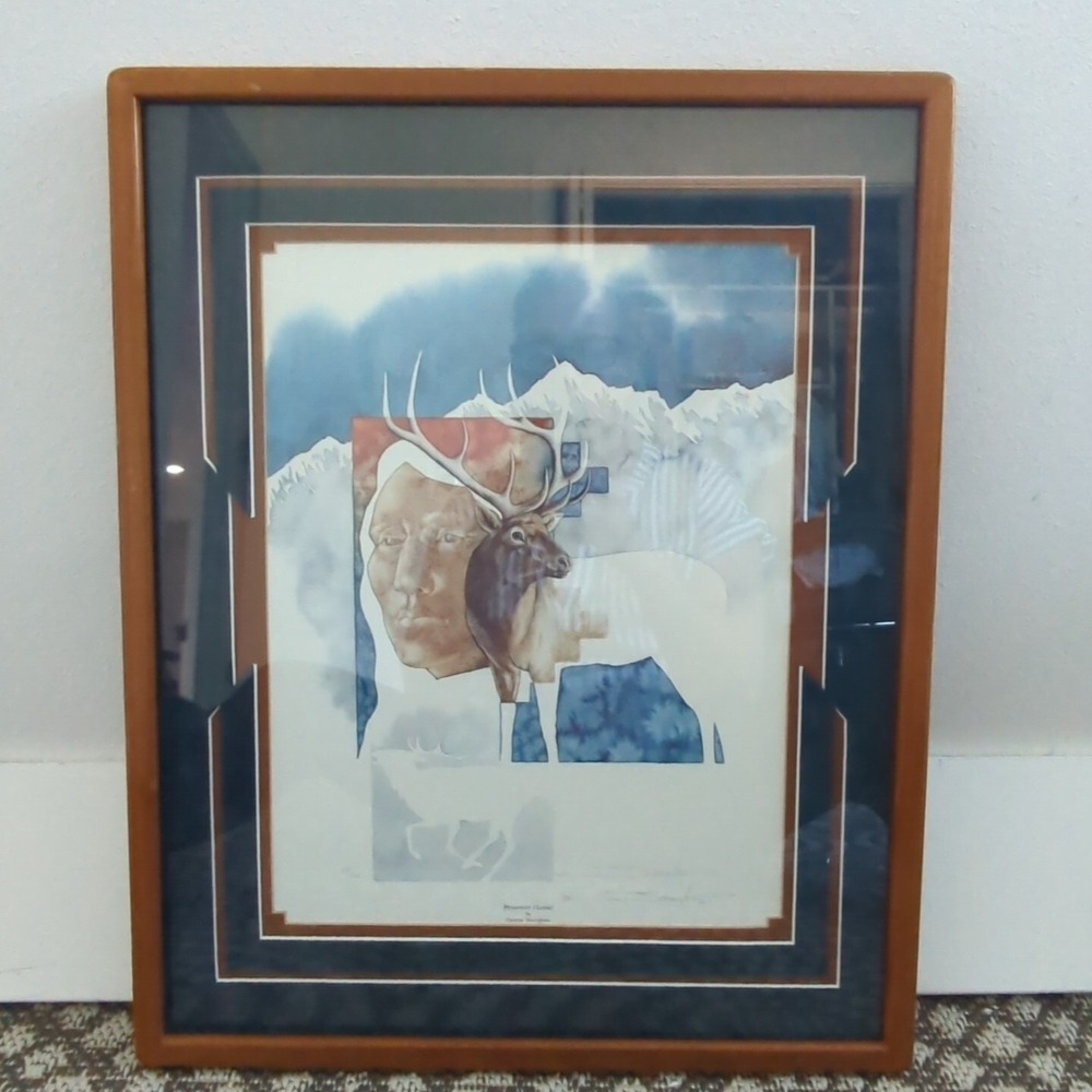 Dyanne Strongbow Painting Native American MOUNTAIN HUNTER Watercolor Man Nature - Picture 2 of 8